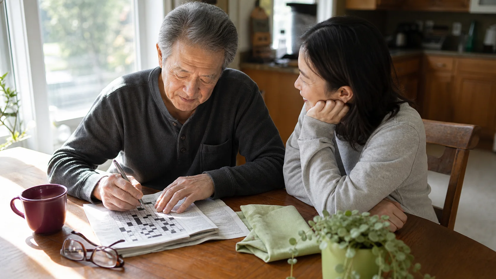 Older adult and daughter discussing whether TMS causes memory loss