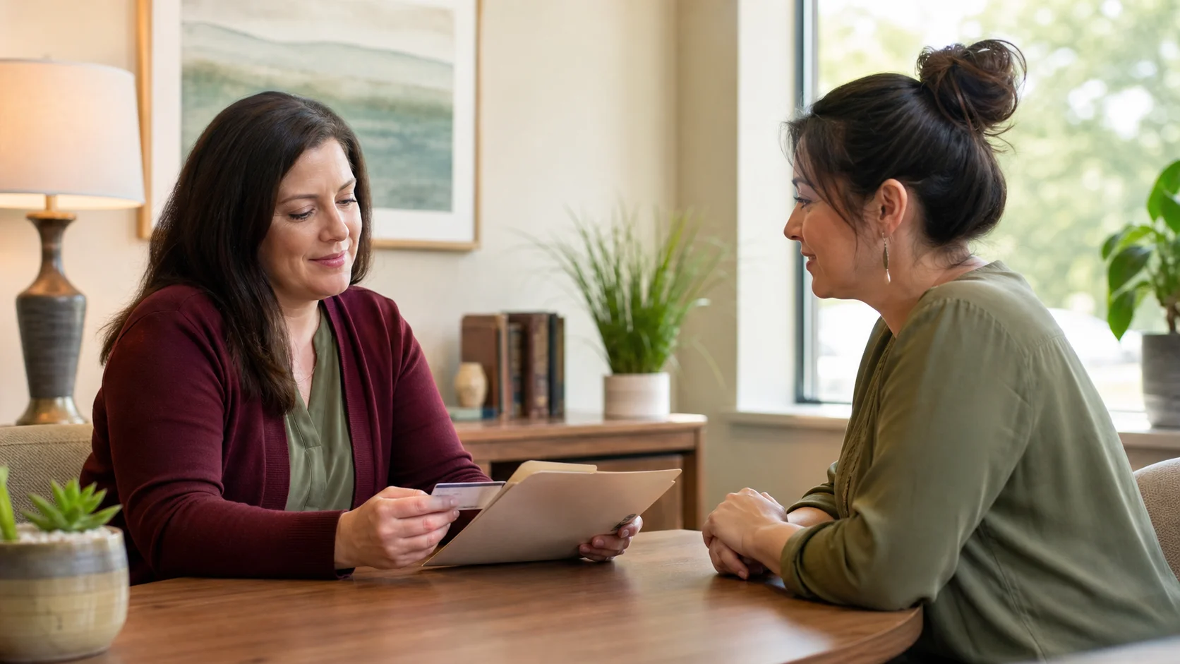 Patient reviewing TMS insurance requirements in Michigan with a clinic coordinator