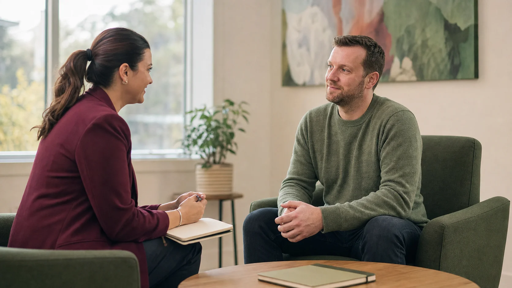 Patient discussing treatment-resistant depression with a compassionate psychiatrist